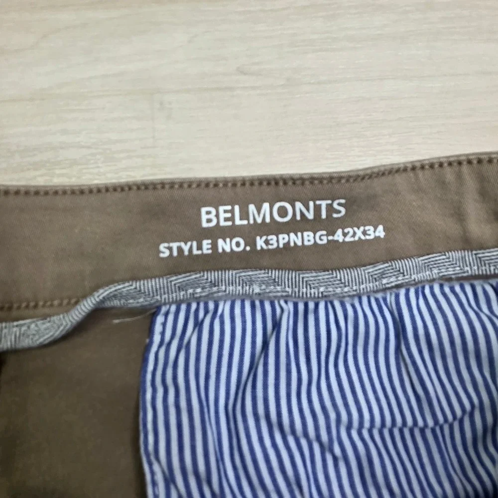 Mugsy Belmonts Mens Khaki Chino Stretch Pants 42x34 K3PNBG Tan Slim Straight
